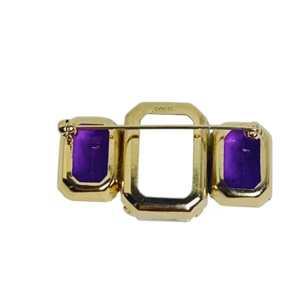 Avon Gold Tone With Clear And Purple Rhinestone Brooch (6093) - Picture 3 of 4